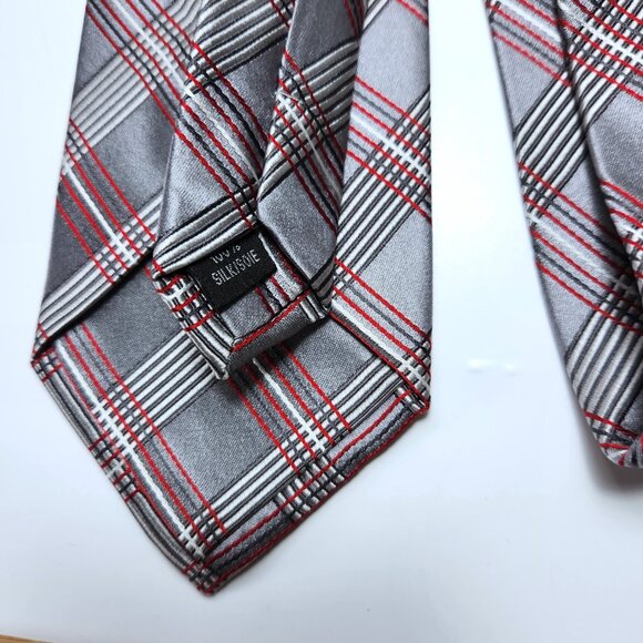 Stefano Conti Necktie Men's 100% Silk Tie 100% Italian Silk Tie Grey Red White - Picture 5 of 5